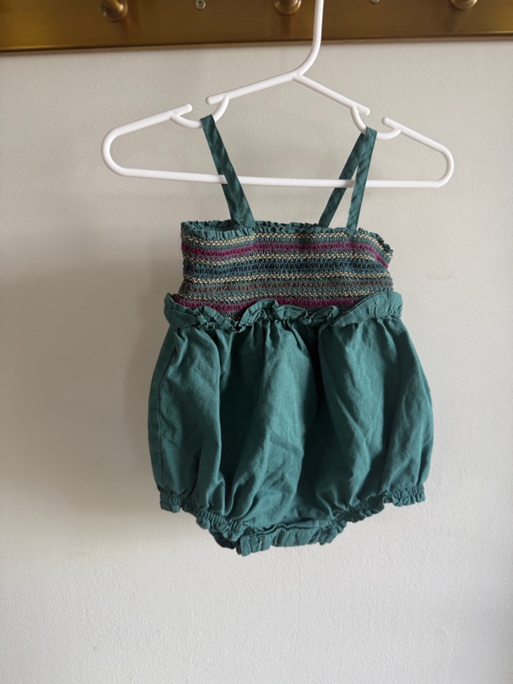 Baby GAP 6-12m Teal Smocked Baby Romper with Multicolor Accents